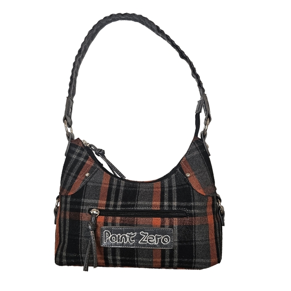 [Point Zero] Soft Plaid Tweed Shoulder Bag  Gray, Black, and Orange - Picture 2 of 11